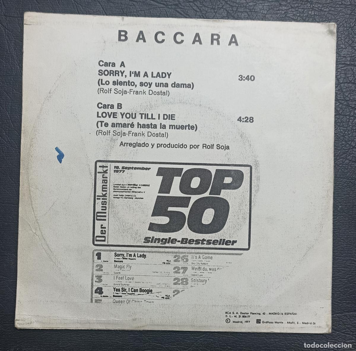 Discos de vinilo: SINGLE BACCARA - SORRY, IM A LADY - RCA 1977 - Foto 2