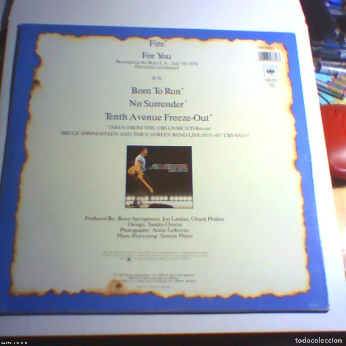 Discos de vinilo: maxi single bruce springsteen. fire. cbs 1987 spain (seminuevo) - Foto 2