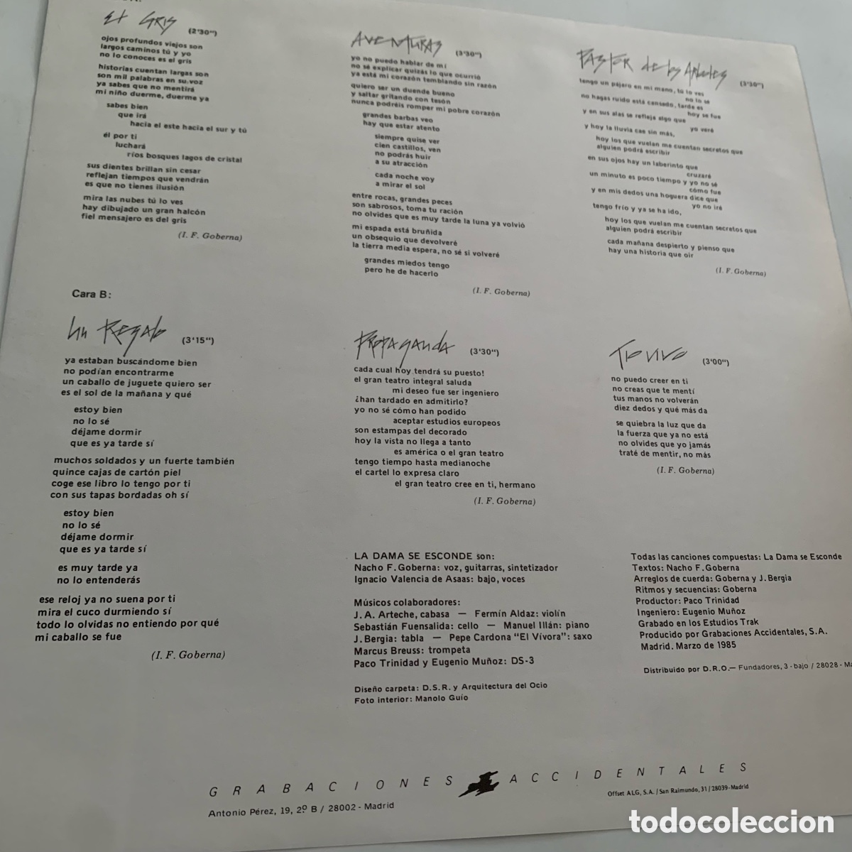 Discos de vinilo: lp La Dama Se Esconde &ndash; Avestruces de 1985 - Foto 3