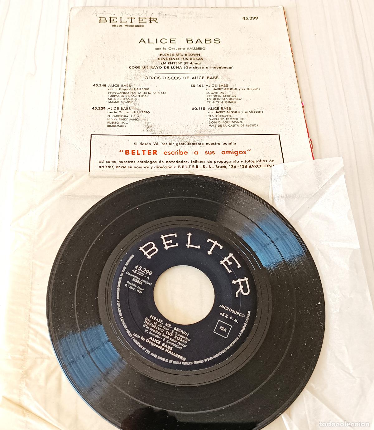 Discos de vinilo: ALICE BABS - PLEASE MR. BROWN + 3 TEMAS BELTER - 1959 - Foto 2