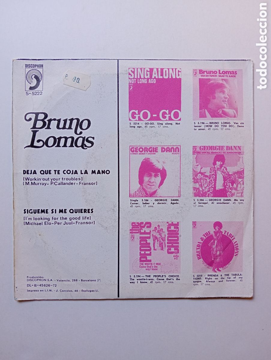 Discos de vinilo: Bruno Lomas single 1972 - Foto 2
