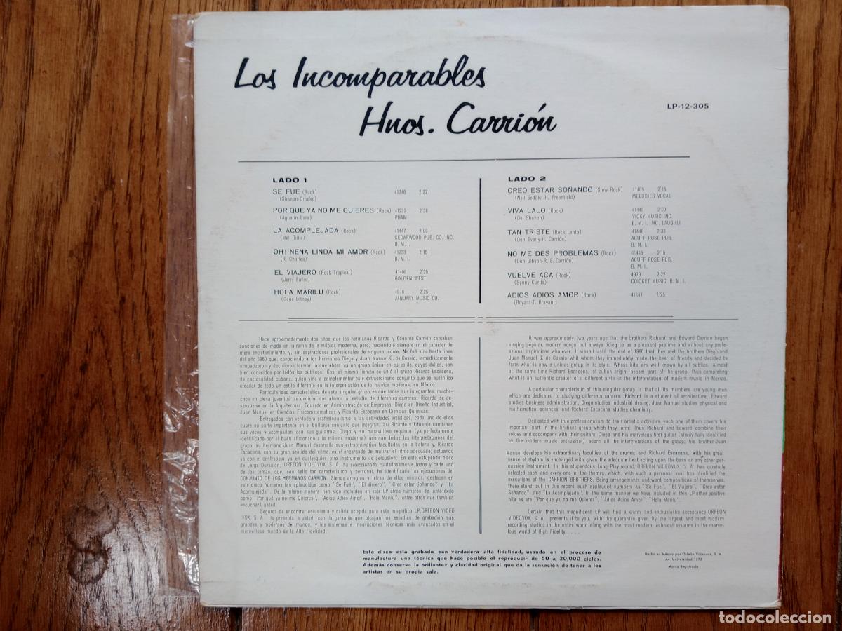 Discos de vinilo: Los Incomparables Hermanos Carri&oacute;n - Foto 2