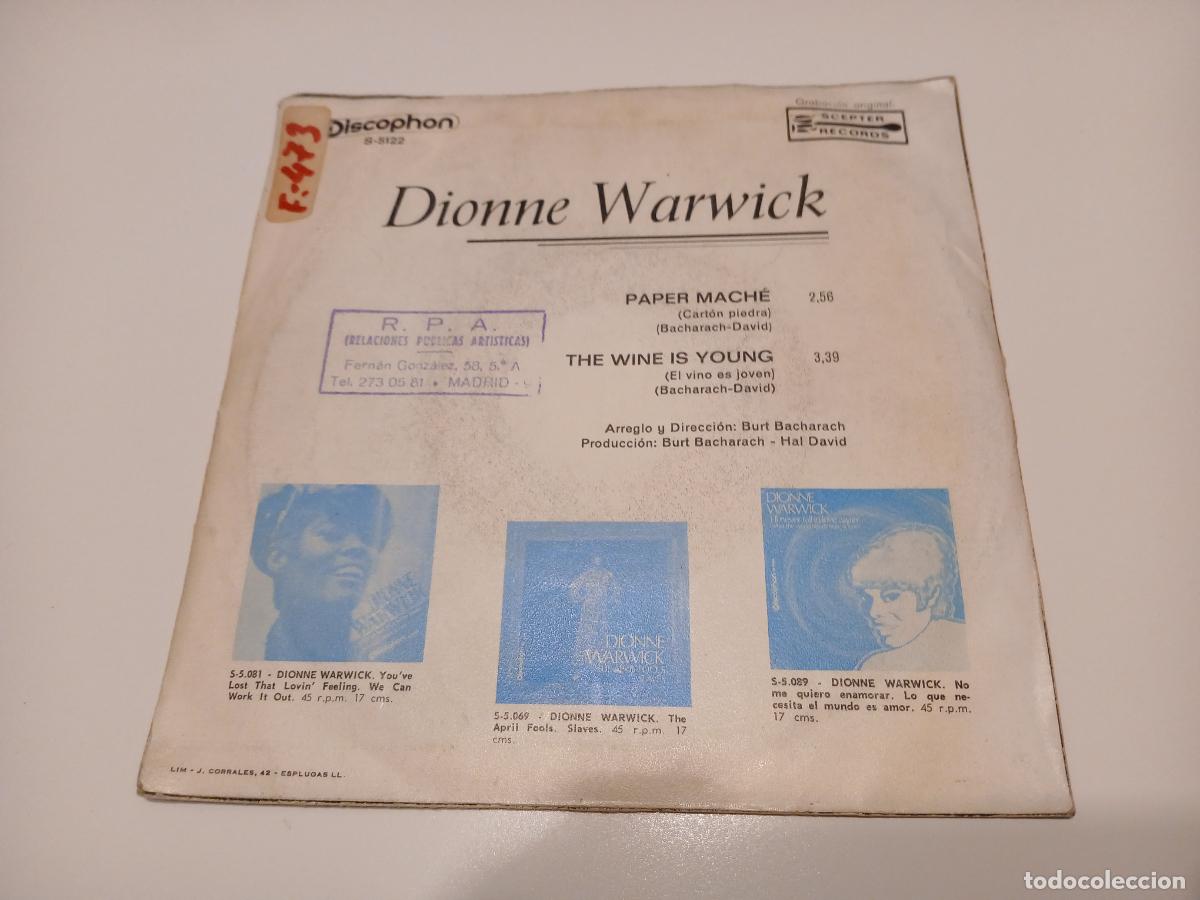 Discos de vinilo: Dionne Warwick &ndash; Paper Mach&eacute;- (1970) single - Foto 5