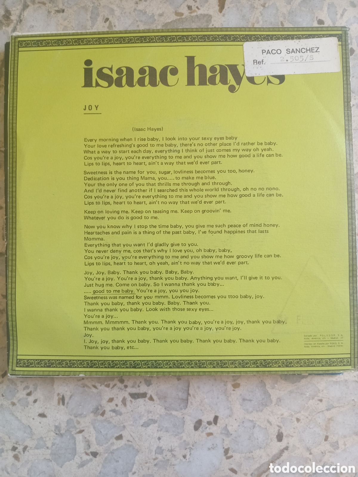 Discos de vinilo: SGL ISAAC HAYES JOY 1974 - Foto 2