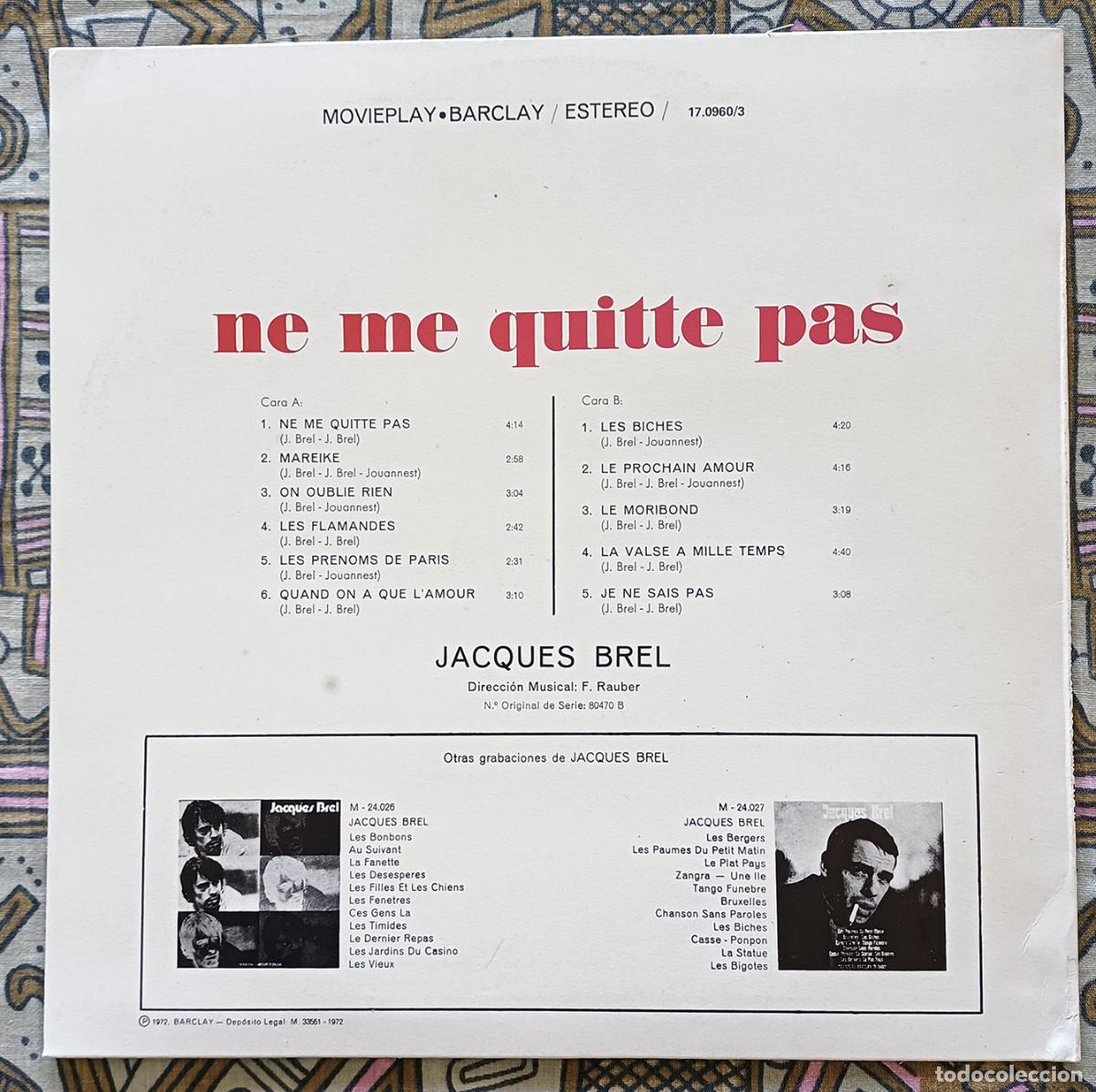 Discos de vinilo: LP JACQUES BREL Ne me quitte pas - Foto 2