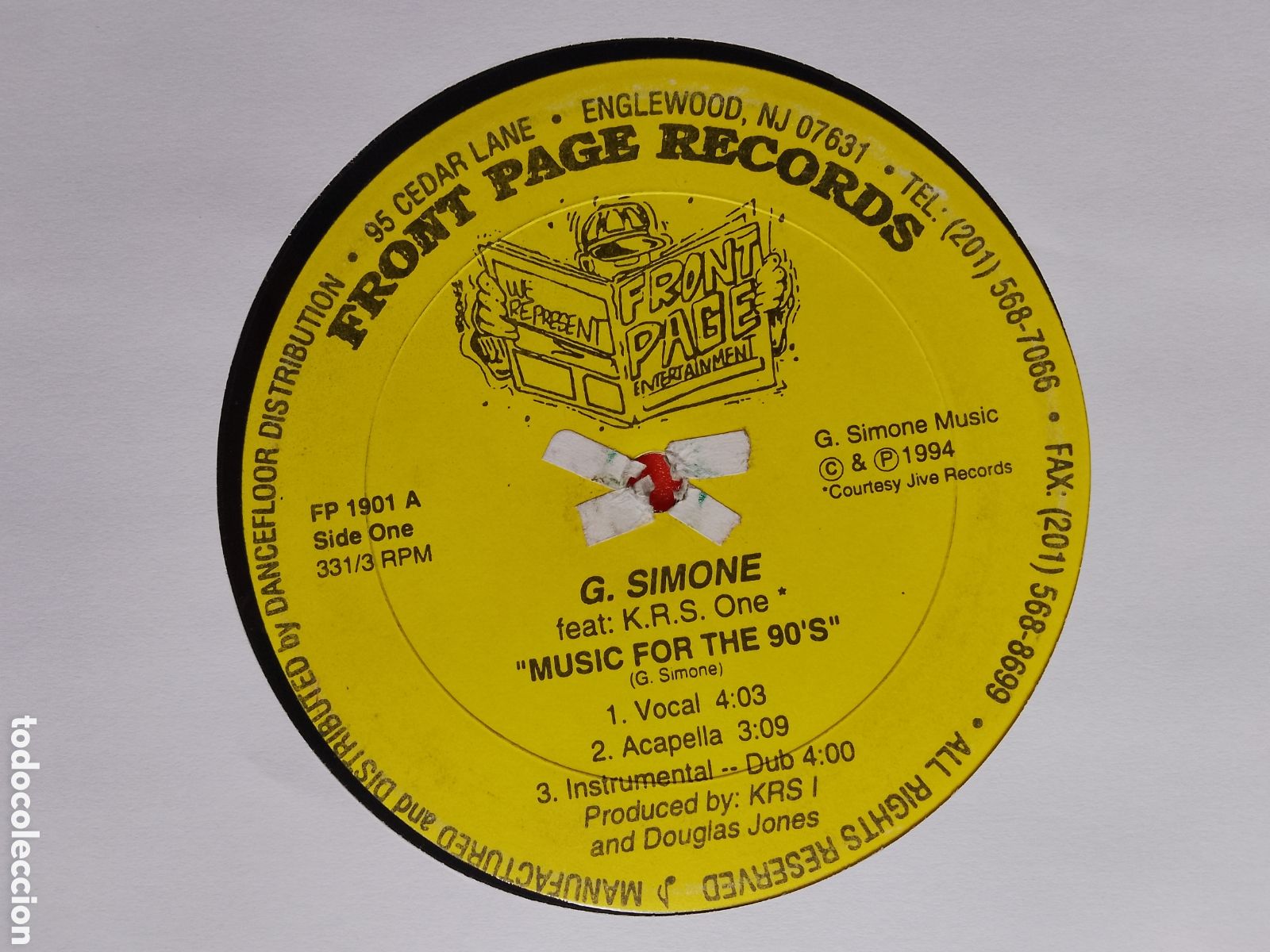 Discos de vinilo: G. Simone feat K.R.S. One - Music For The 90's / I Know, You Know - Front Page Records 1994 usa