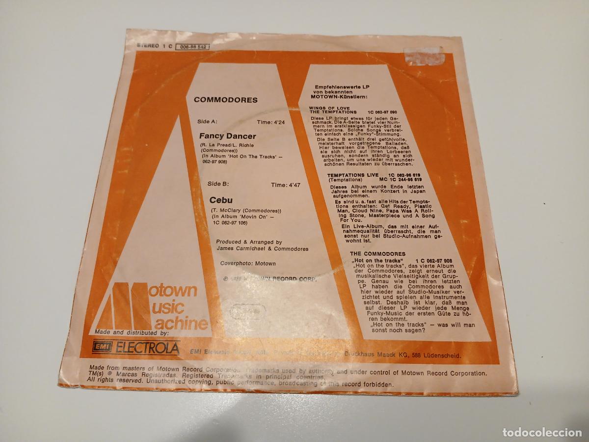Discos de vinilo: Commodores &ndash; Fancy Dancer- (1976) single - Foto 5