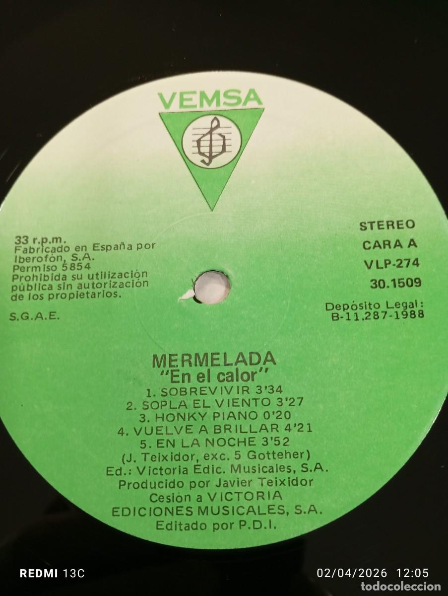 Discos de vinilo: LP - MERMELADA - EN EL CALOR - VEMSA 1988 - Foto 5