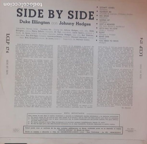 Discos de vinilo: Side by Side - Duke Ellington & Johnny Hodges - Foto 2
