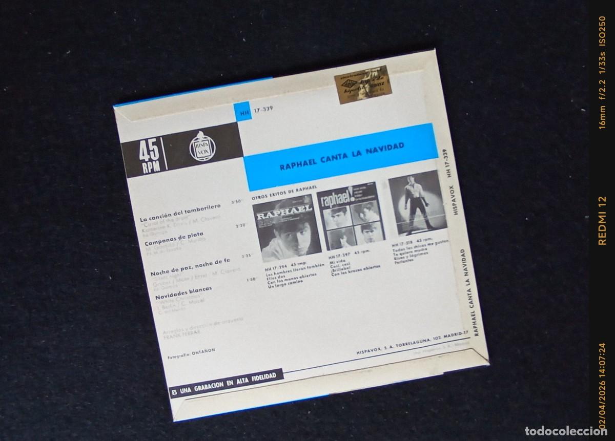 Discos de vinilo: Vinilos EP Raphael | Yo soy aquel+Canta la Navidad - Foto 4