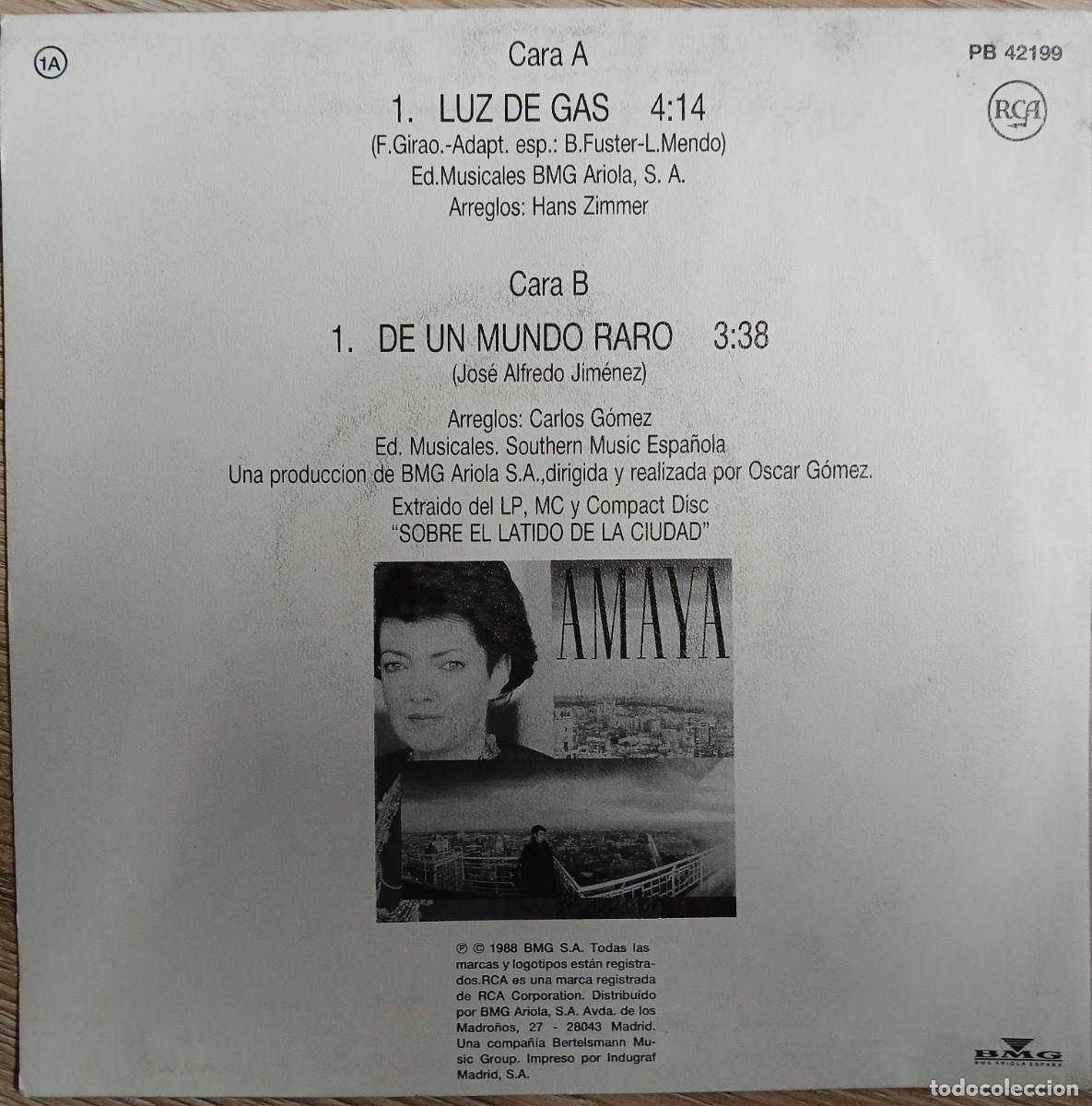 Discos de vinilo: DISCO VINILO SINGLE AMAYA (LUZ DE GAS) - Foto 2