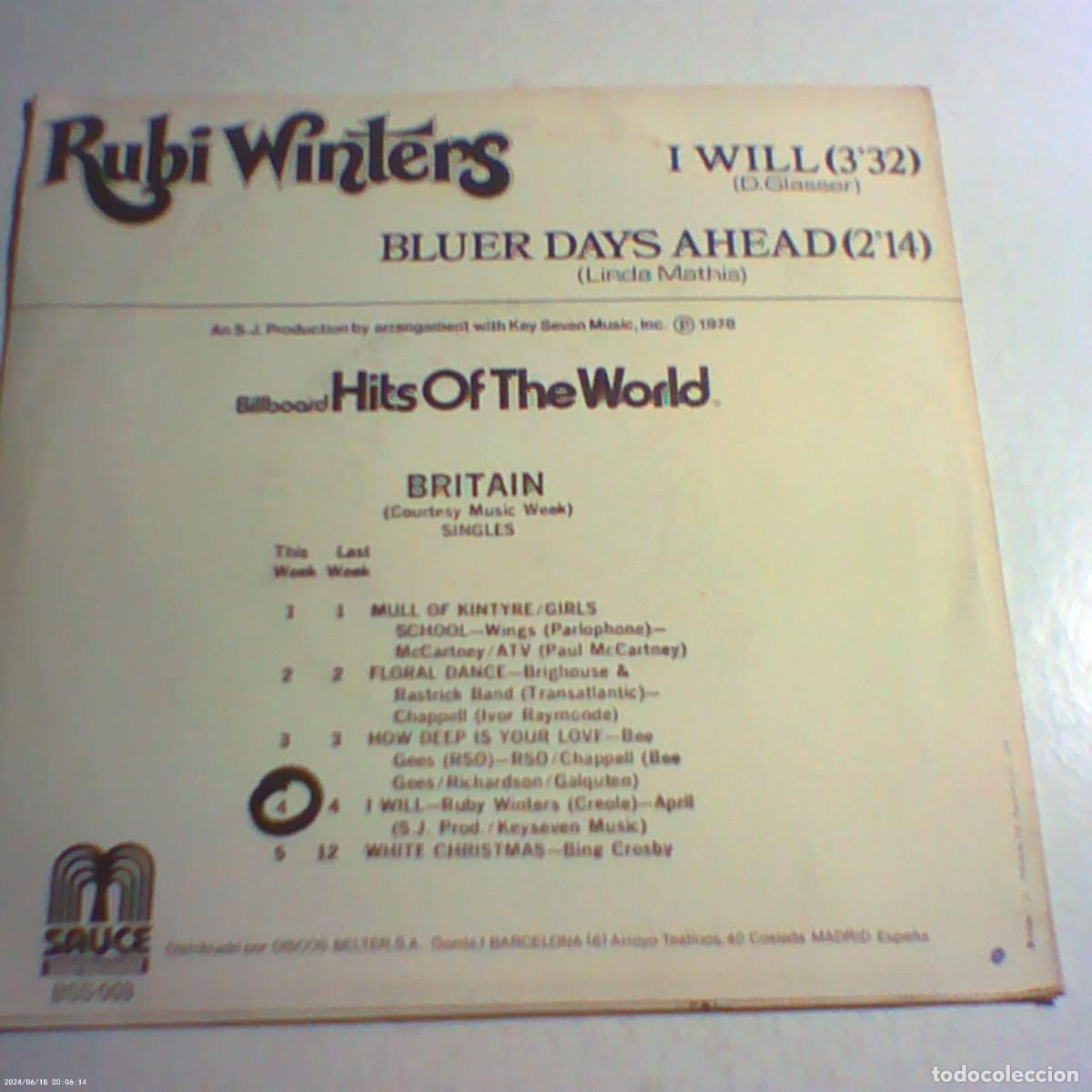 Discos de vinilo: single ruby winters. i will. bluer days ahead. sauce 1978 spain (seminuevo) - Foto 2