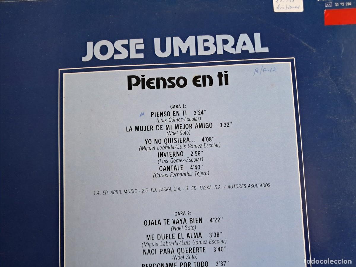 Discos de vinilo: JOSE UMBRAL - PIENSO EN TI LP 1982 - Foto 5