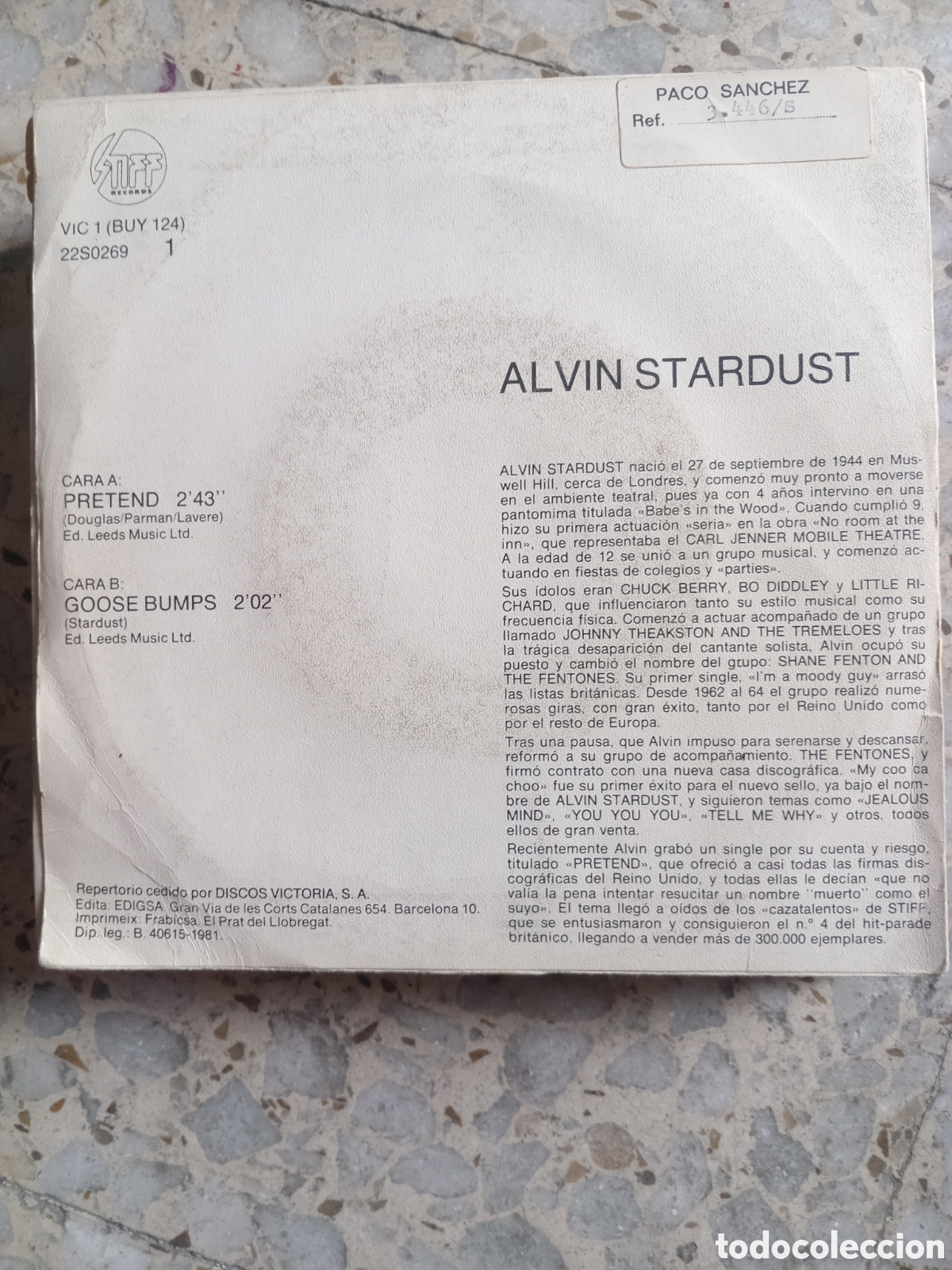 Discos de vinilo: SGL ALVIN STARDUST PRETEND 1981 PROMO - Foto 2