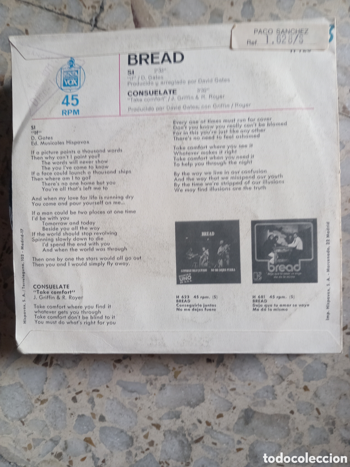 Discos de vinilo: SGL BREAD IF SI CONSUELATE 1971 - Foto 2