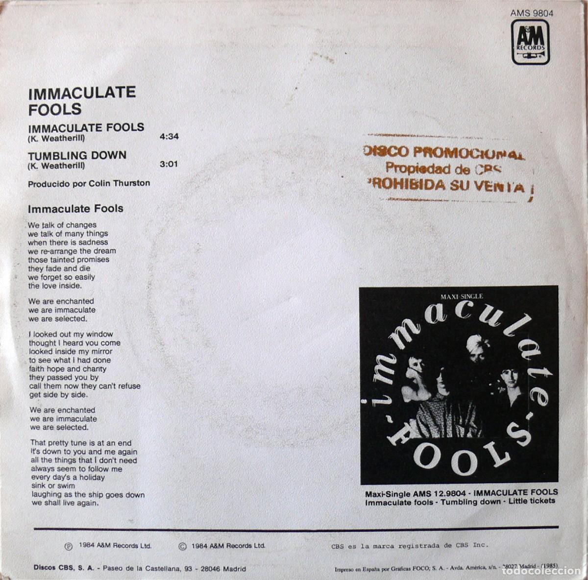 Discos de vinilo: Immaculate Fools - Immaculate Fools - Single promocional - Foto 2