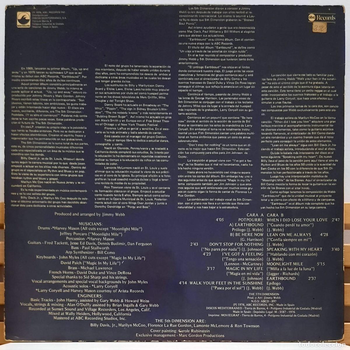 Discos de vinilo: THE 5TH DIMENSION &middot;&middot;&middot; Earthbound - (LP) - Foto 2