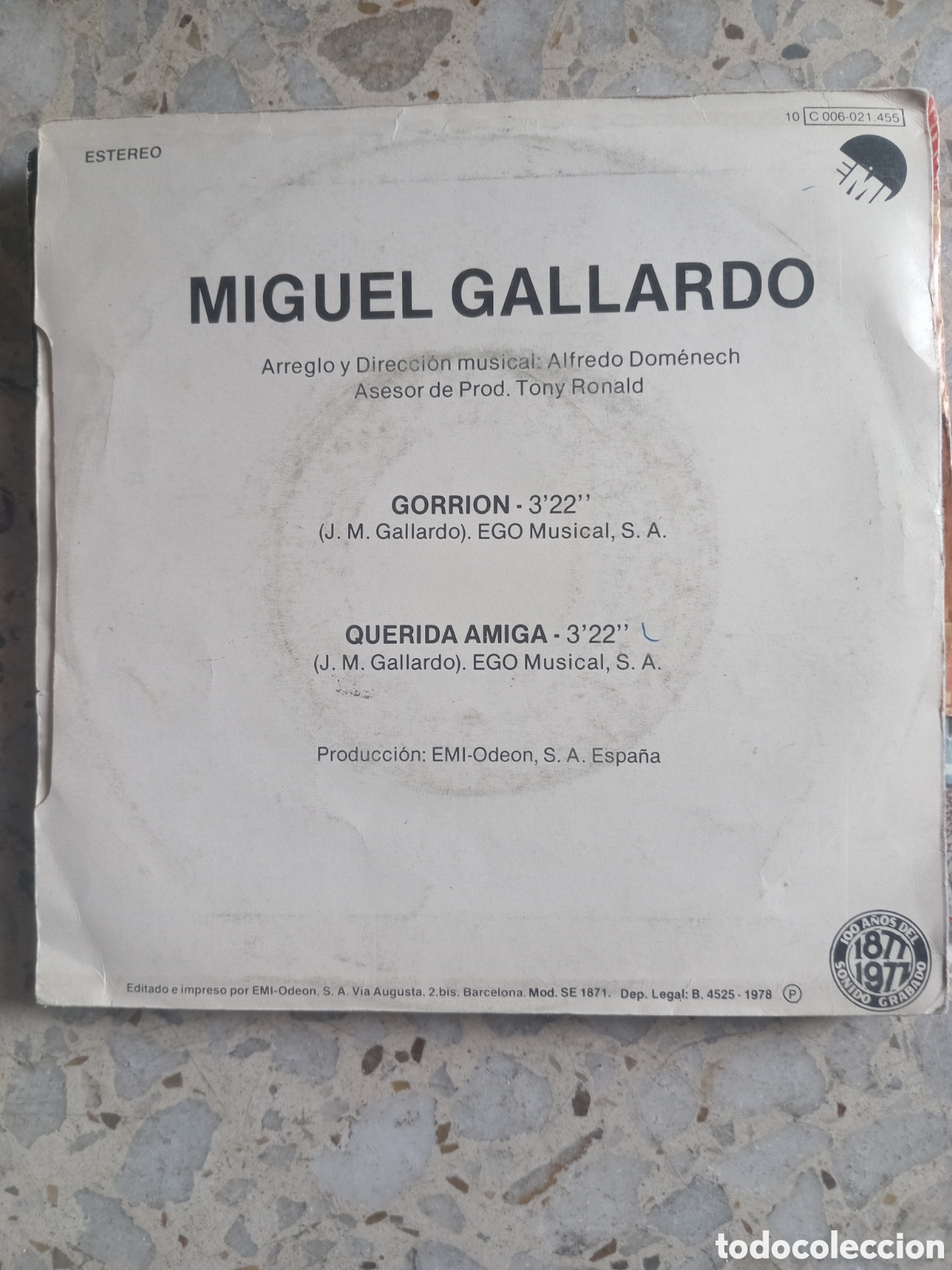 Discos de vinilo: SGL MIGUEL GALLARDO GORRION 1978 - Foto 2