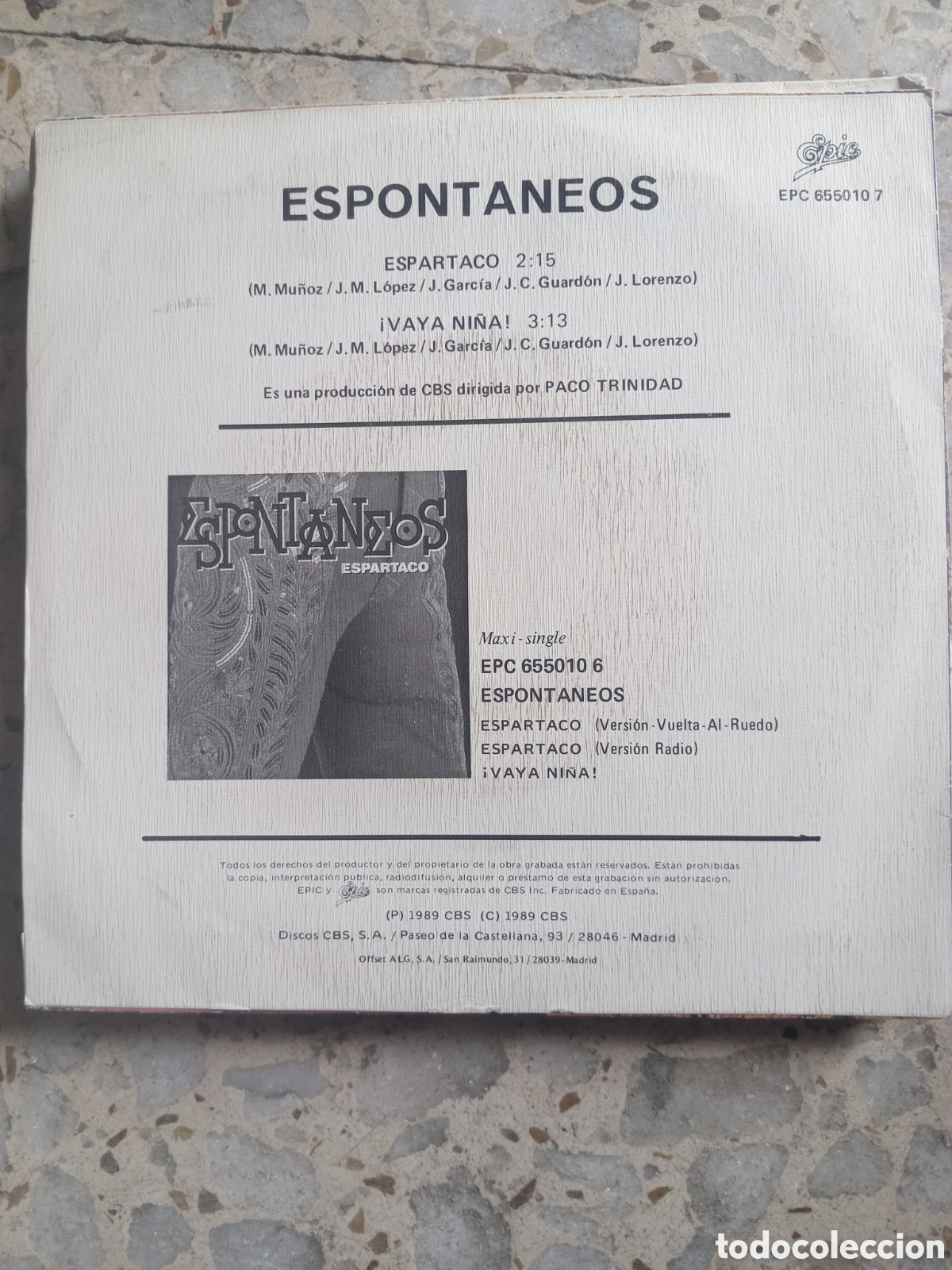 Discos de vinilo: SGL ESPONTANEOS ESPARTACO 1989 PROMO - Foto 2