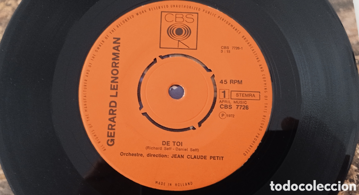 Discos de vinilo: G&Eacute;RARD LENORMAN - De toi (1972) disco de vinilo single - Foto 3