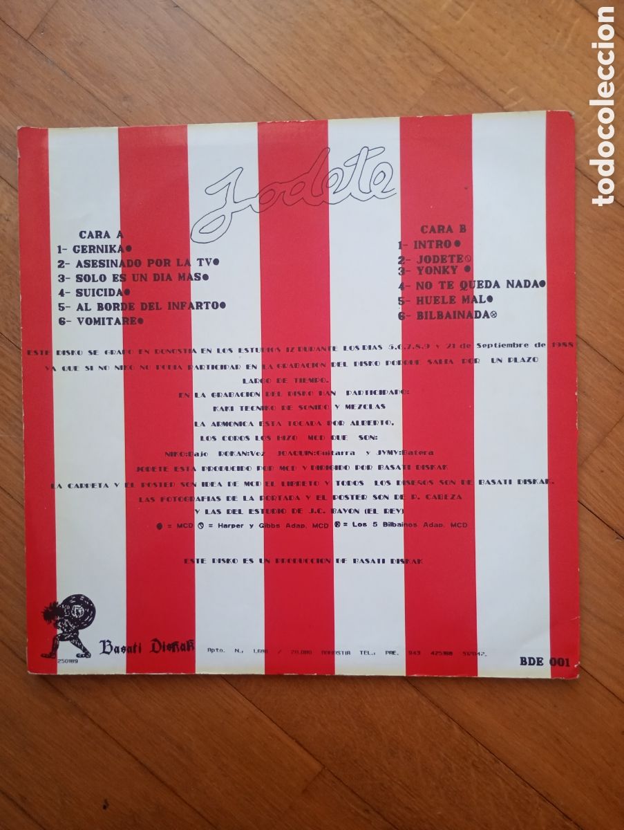 Discos de vinilo: MCS - Jodete. LP 1988 BDE 001 Basati diskak - Foto 2