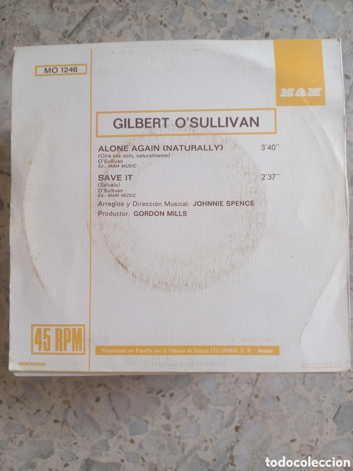 Discos de vinilo: SGL GILBERT O&acute;SULLIVAN ALONE AGAIN 1972 - Foto 2