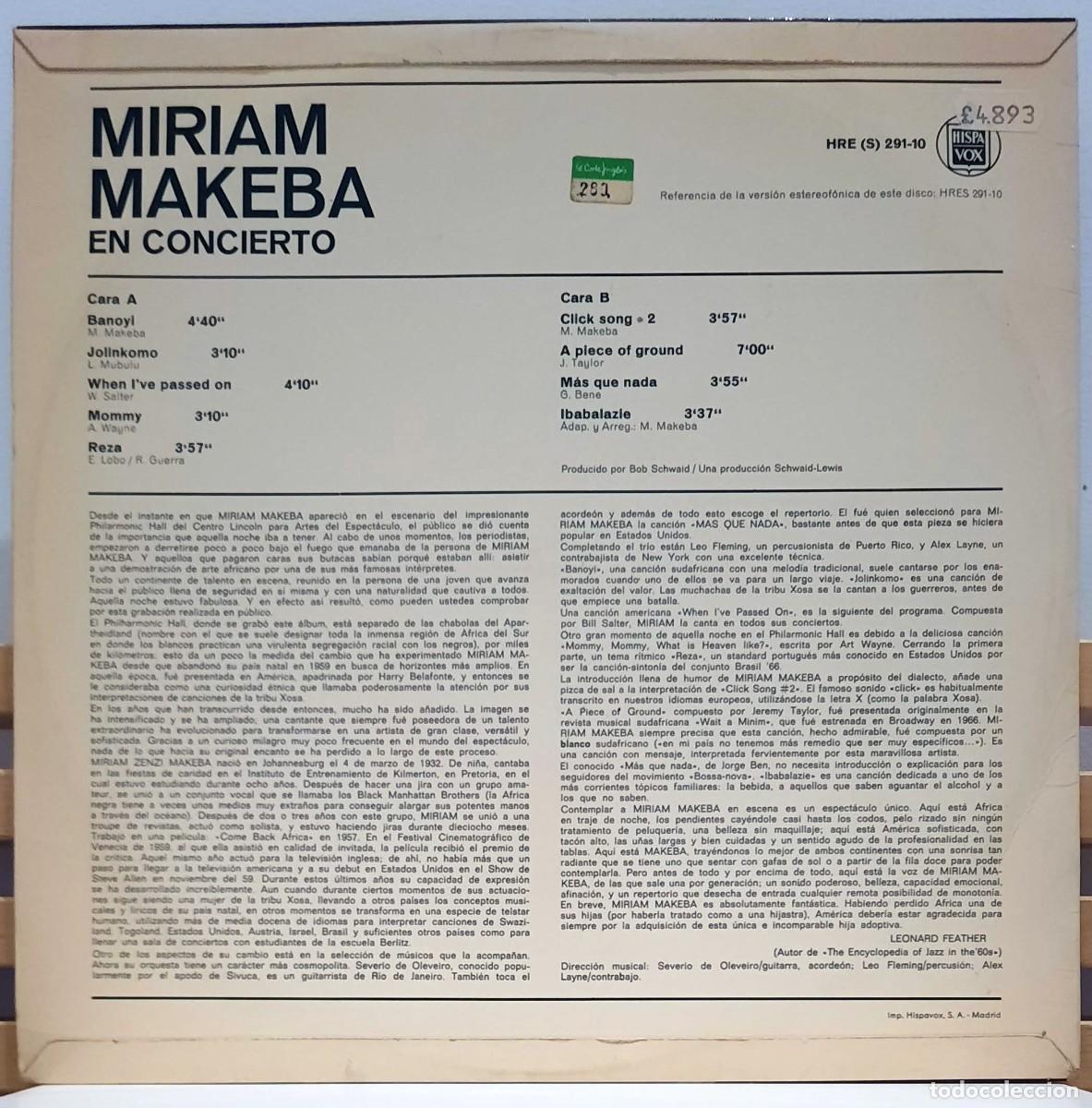 Discos de vinilo: MIRIAM MAKEBA &middot;&middot;&middot; En concierto! - (LP) - Foto 2