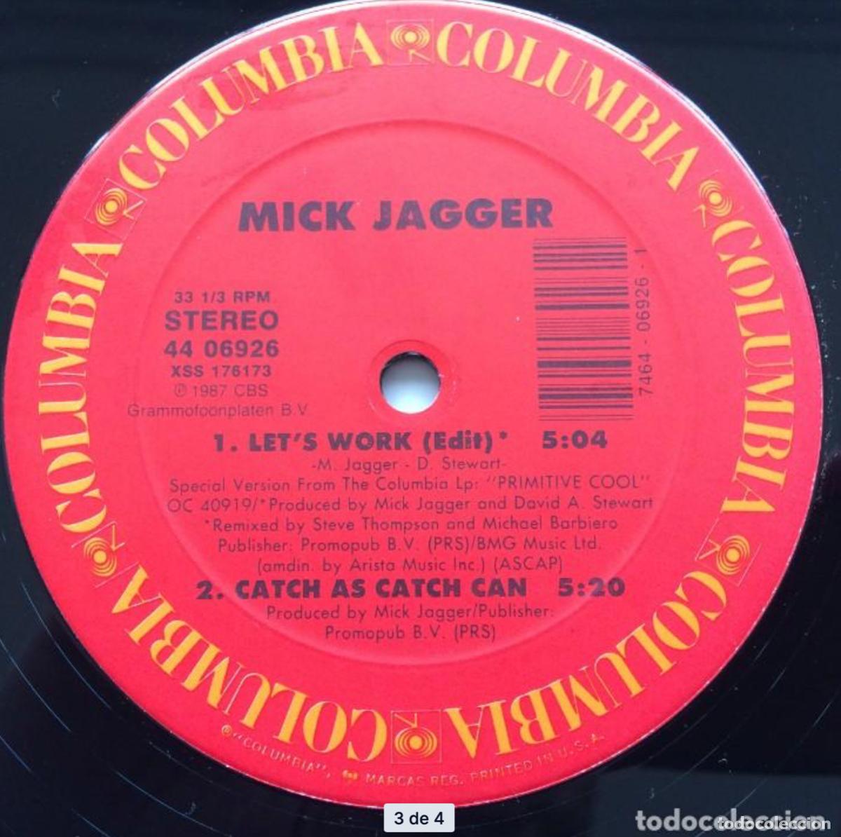 Discos de vinilo: Mick Jagger &lrm;&ndash; Lets Work, US 1987 Columbia - Foto 3