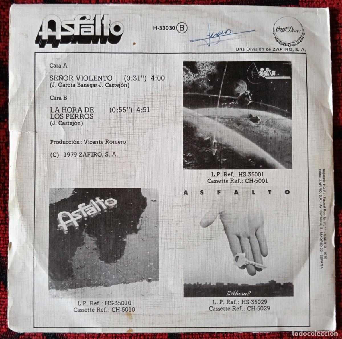 Discos de vinilo: ASFALTO ** Se&ntilde;or Violento ** SINGLE VINILO 1979 - Foto 2