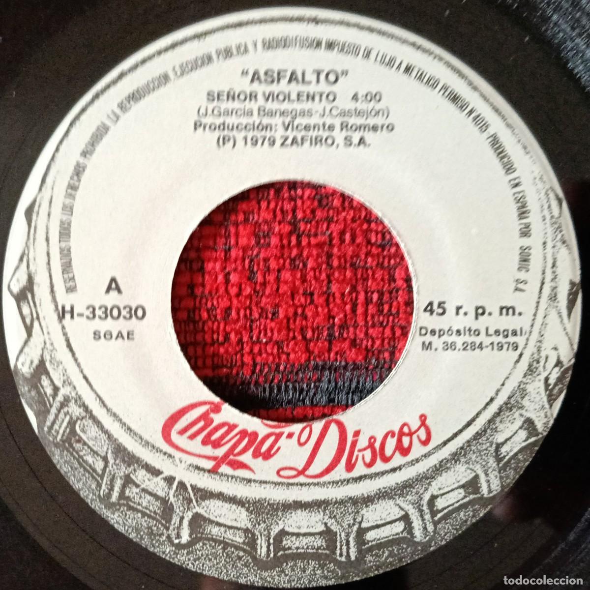Discos de vinilo: ASFALTO ** Se&ntilde;or Violento ** SINGLE VINILO 1979 - Foto 3