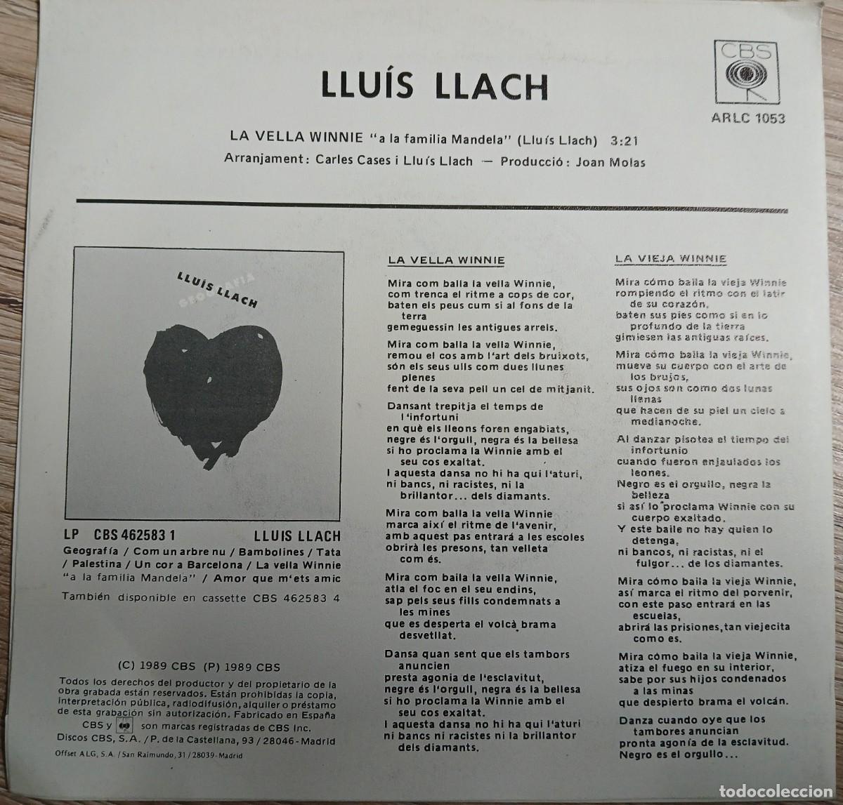Discos de vinilo: DISCO VINILO SINGLE LLUIS LLACH (LA VELLA WINNIE) - Foto 2