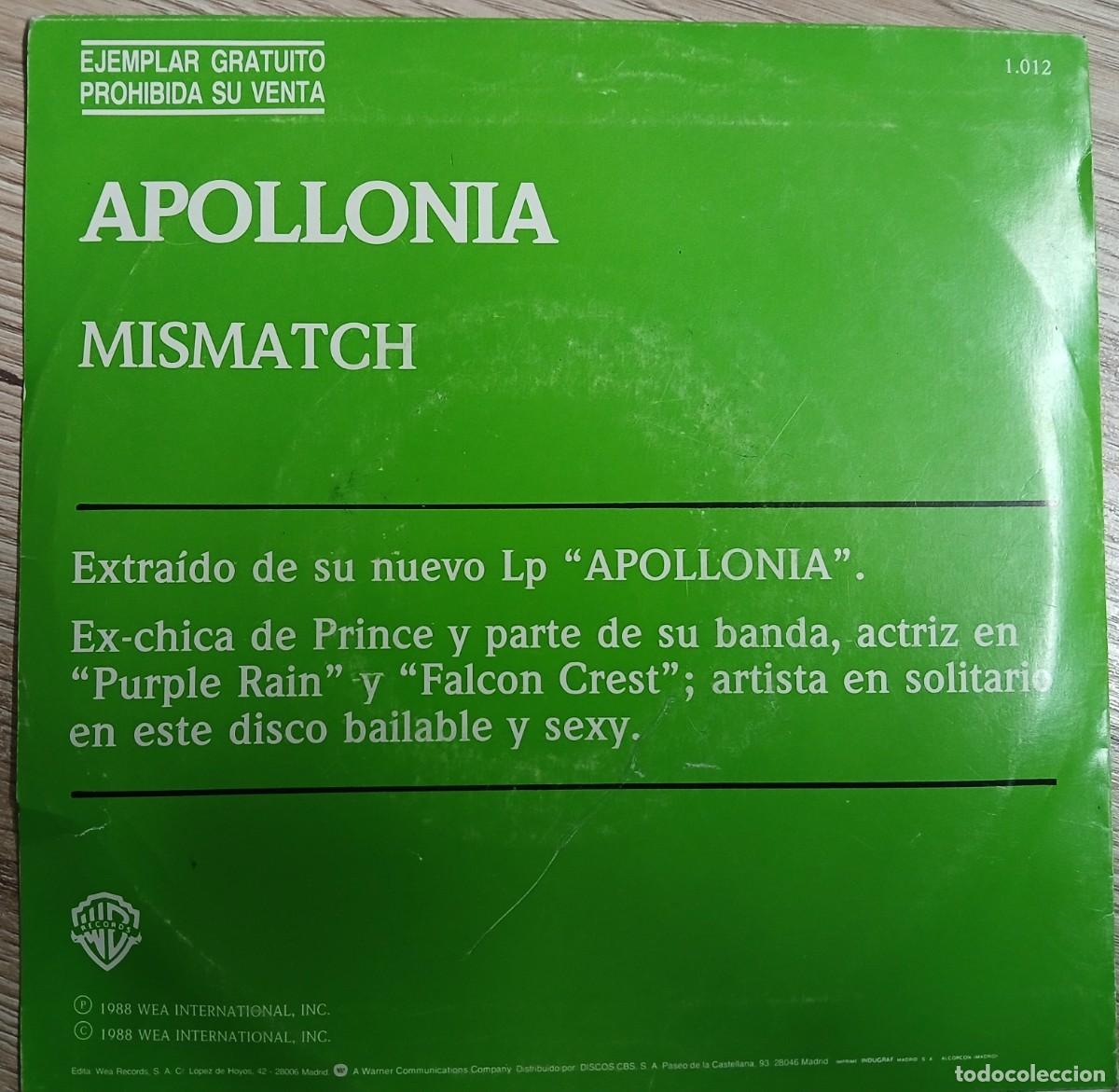 Discos de vinilo: DISCO VINILO SINGLE APOLLONIA ( MISMATCH) - Foto 2