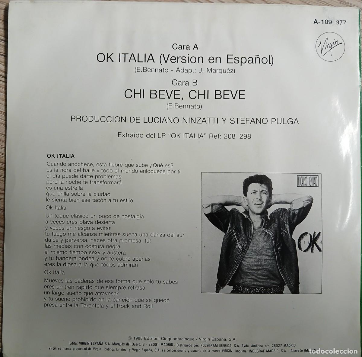 Discos de vinilo: DISCO VINILO SINGLE EDOARDO BENNATO (OK ITALIA) - Foto 2