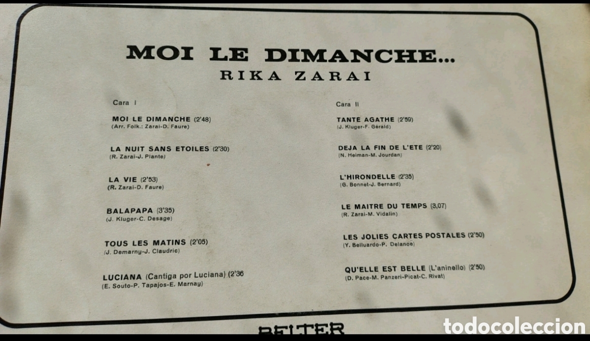 Discos de vinilo: Moi le dimanche... Rika Zara&iuml; - Foto 2