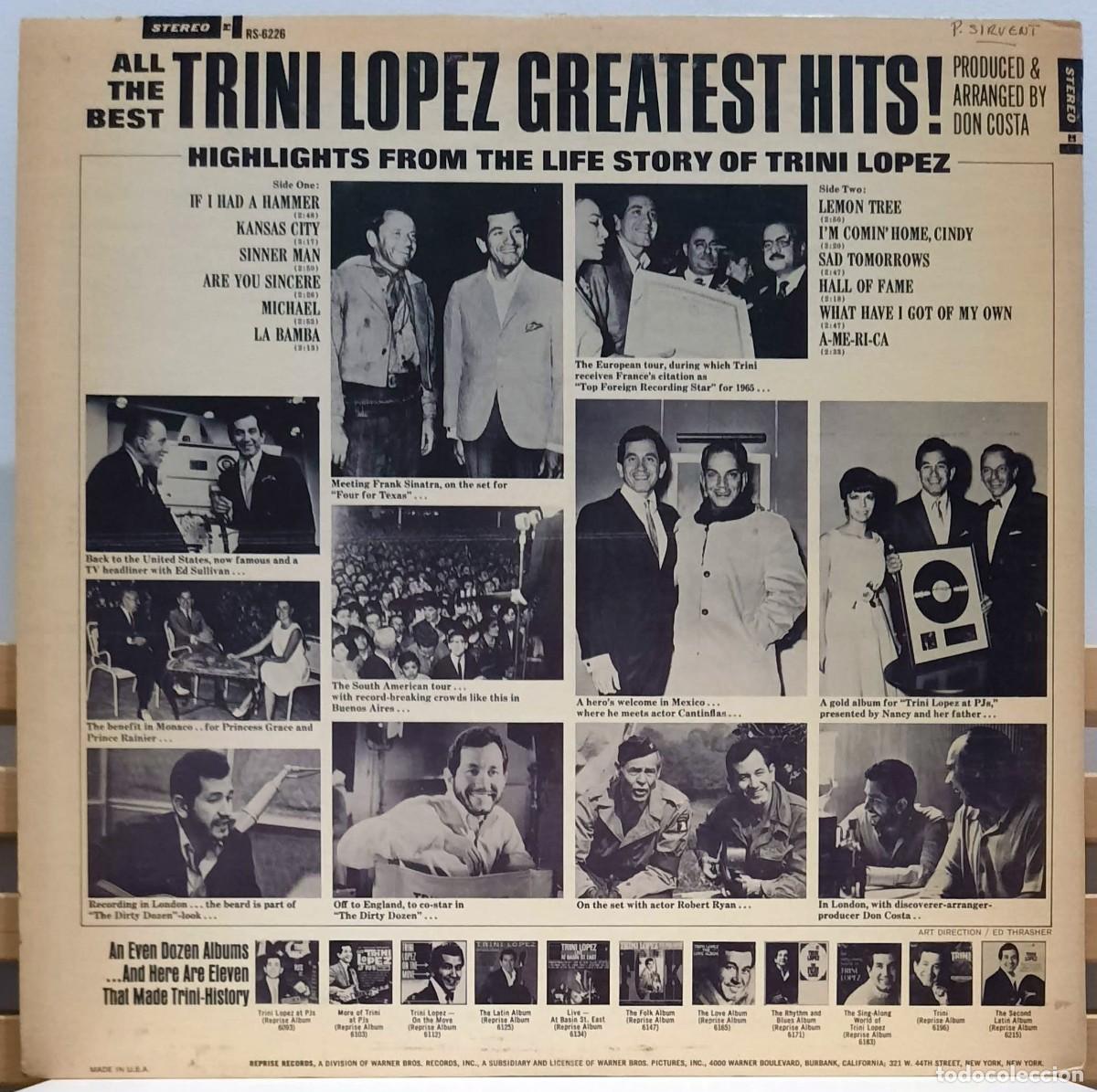 Discos de vinilo: TRINI LOPEZ &middot;&middot;&middot; Greatest Hits - (LP) - Foto 2
