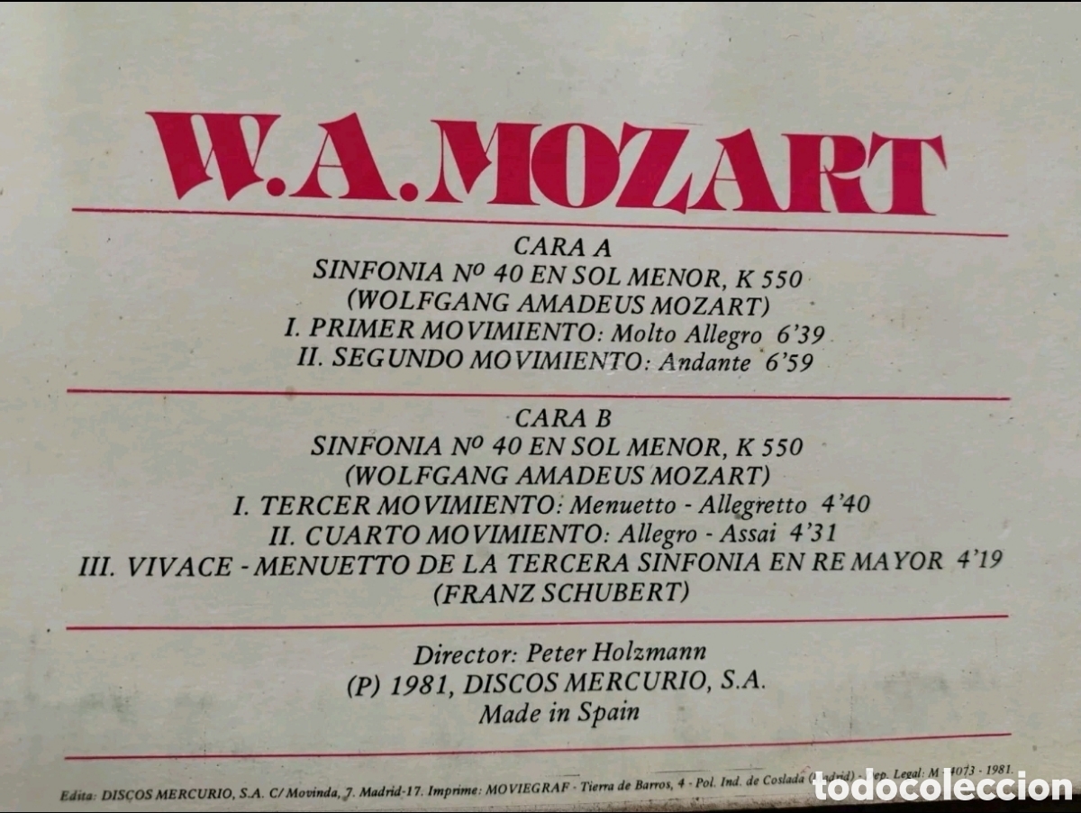 Discos de vinilo: Mozart: Sinfon&iacute;a n&ordm; 40 - Foto 2
