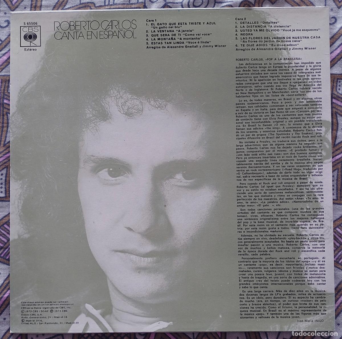 Discos de vinilo: LP ROBERTO CARLOS Canta en espa&ntilde;ol - Foto 2