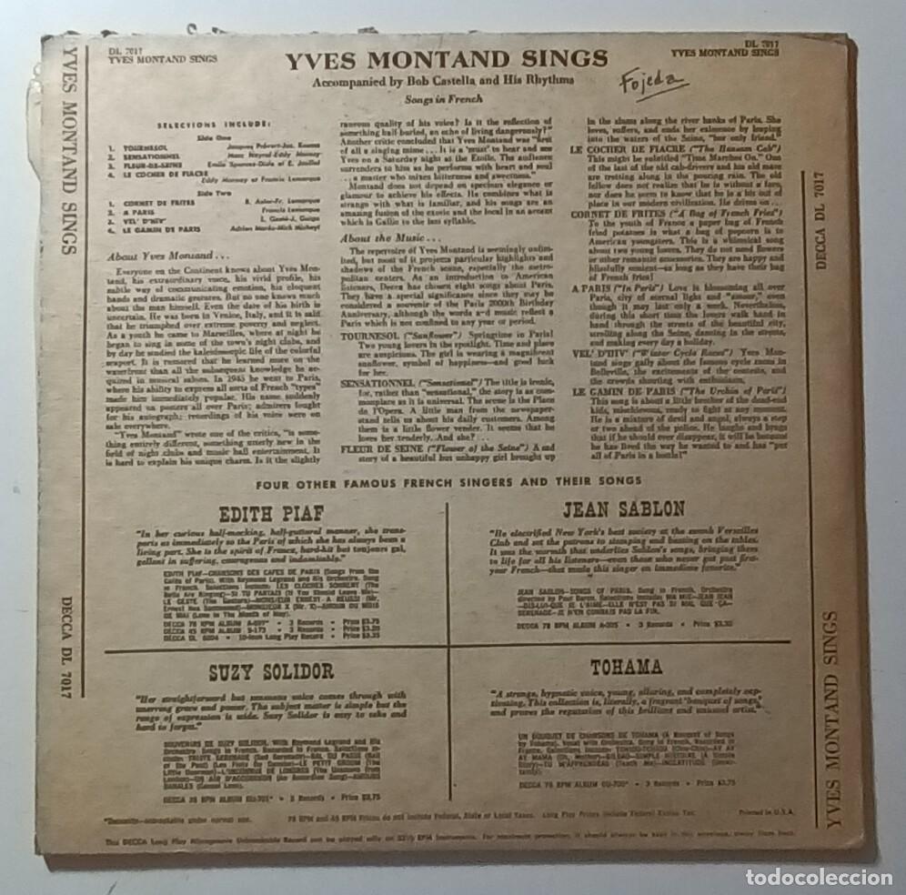 Discos de vinilo: LP - YVES MONTAND - SINGS - DECCA - Foto 2