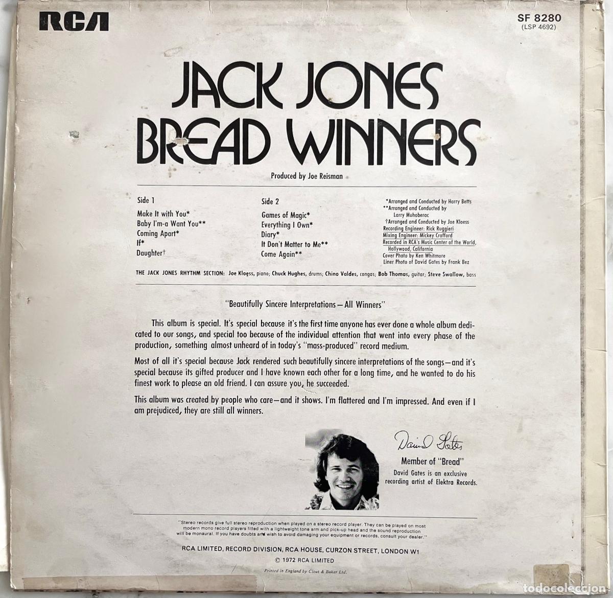 Discos de vinilo: JACK JONES. BREAD WINNERS. LP ORIGINAL UK 1972 - Foto 2