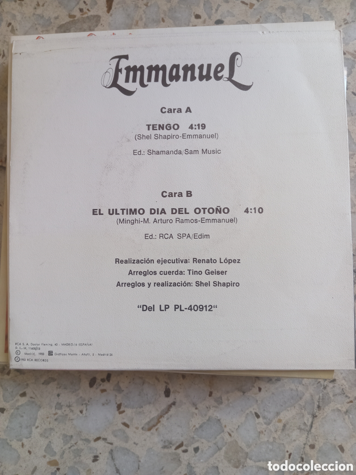 Discos de vinilo: SGL EMMANUEL TENGO 1983 PROMO - Foto 2