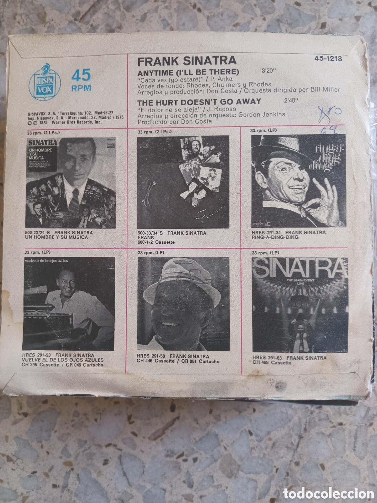 Discos de vinilo: SGL FRANK SINATRA ANYTIME I&acute;LL BE THERE 1975 - Foto 2