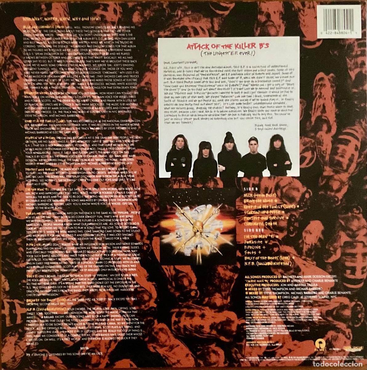 Discos de vinilo: ANTHRAX - ATTACK OF THE KILLER B&rsquo;s - Foto 2