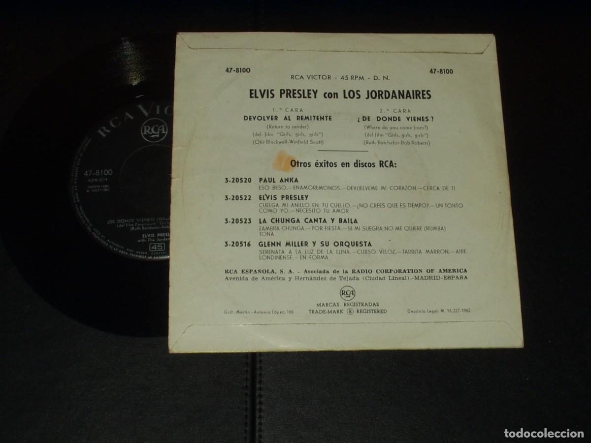 Discos de vinilo: ELVIS PRESLEY SINGLE DEVOLVER AL REMITETNTE - Foto 2