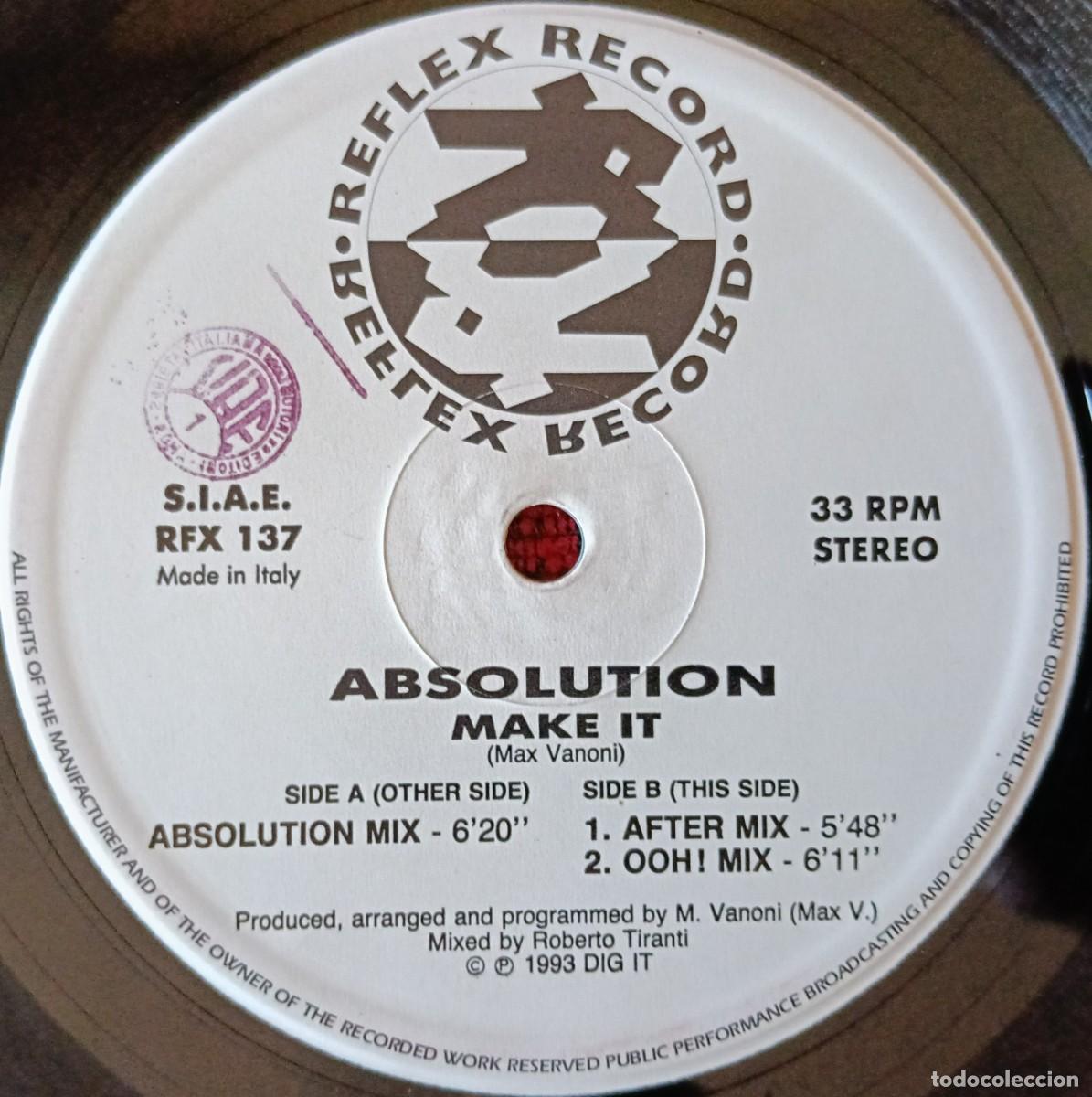 Discos de vinilo: ABSOLUTION ** Make It ** MAXI SINGLE VINILO 1993 (SIN PORTADA) - Foto 2