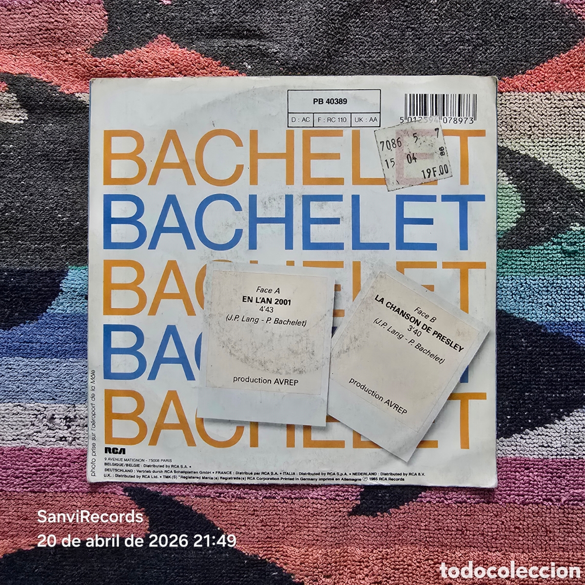 Discos de vinilo: [SINGLE] BACHELET: EN LAN 2001 - LA CHANSON DE PRESLEY (RCA) (1985) - Foto 4
