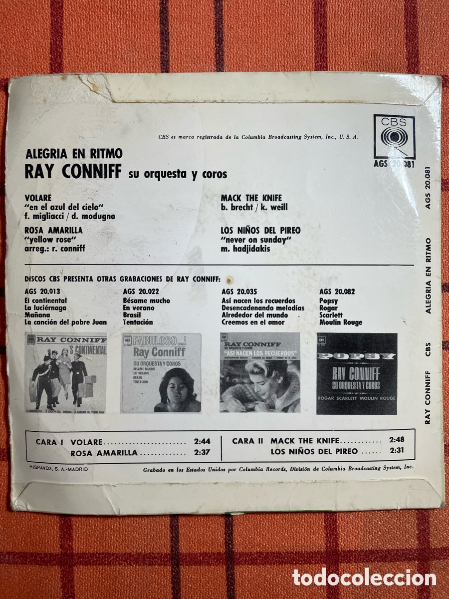 Discos de vinilo: Vinilo 45 RPM Ray Conniff &ndash; Alegr&iacute;a en Ritmo - Foto 2