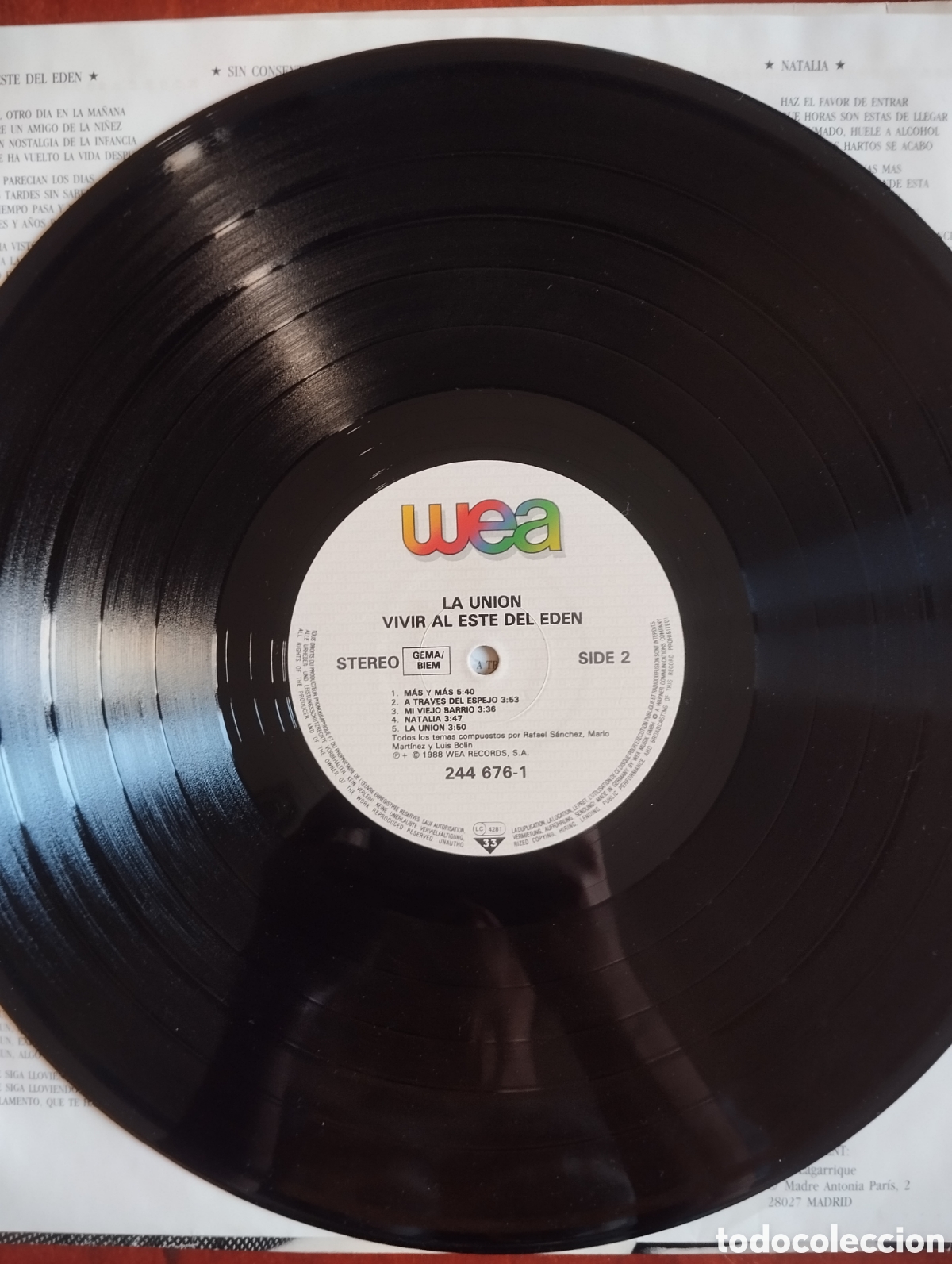 Discos de vinilo: La Uni&oacute;n - Vivir al &eacute;ste del Ed&eacute;n - LP - Foto 7
