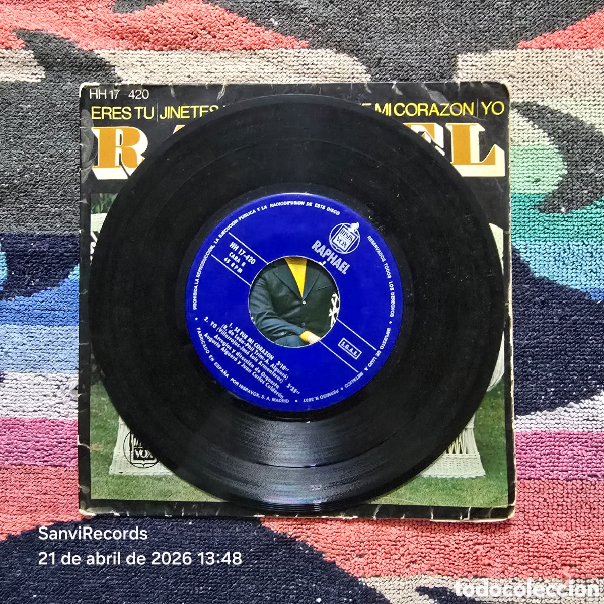 Discos de vinilo: [EP] RAPHAEL: ERES TU - JINETES EN EL CIELO... (HISPA VOX) (1969) - Foto 3