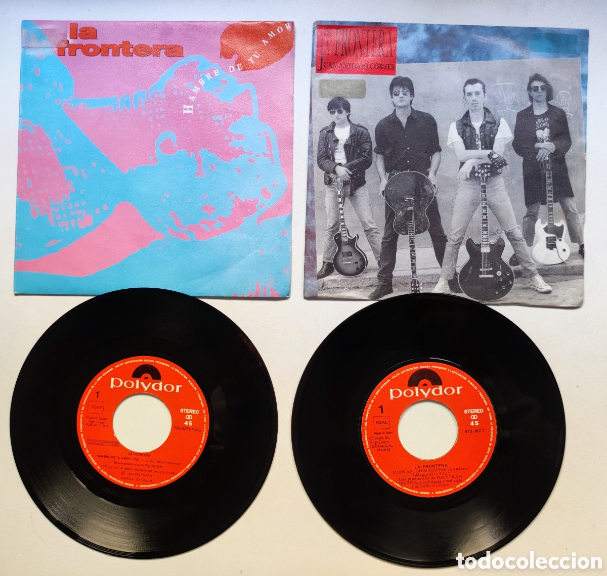 Discos de vinilo: 2 VINILOS - LA FRONTERA / HAMBRE DE TU AMOR (1991 POLYDOR) + JUAN ANTONIO CORT&Eacute;S (POLYDOR 1990) -