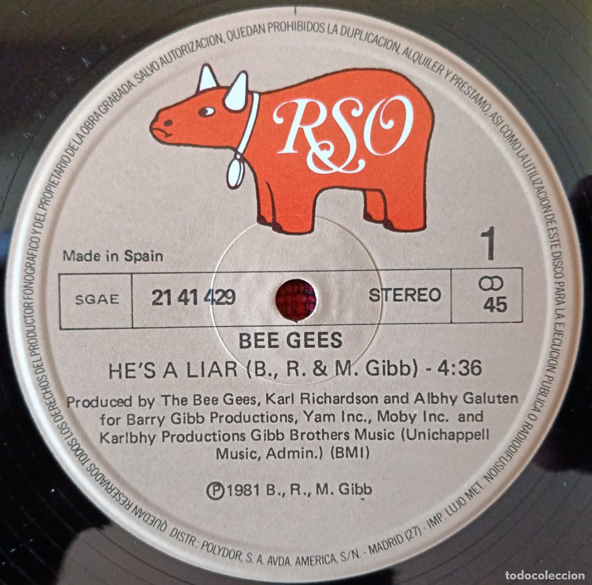 Discos de vinilo: BEE GEES ** Hes A Liar ** MAXI SINGLE VINILO 1981 - Foto 3